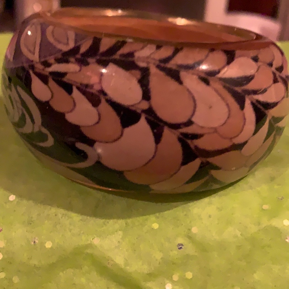 Large vintage lucite and wood bangle bracelet.